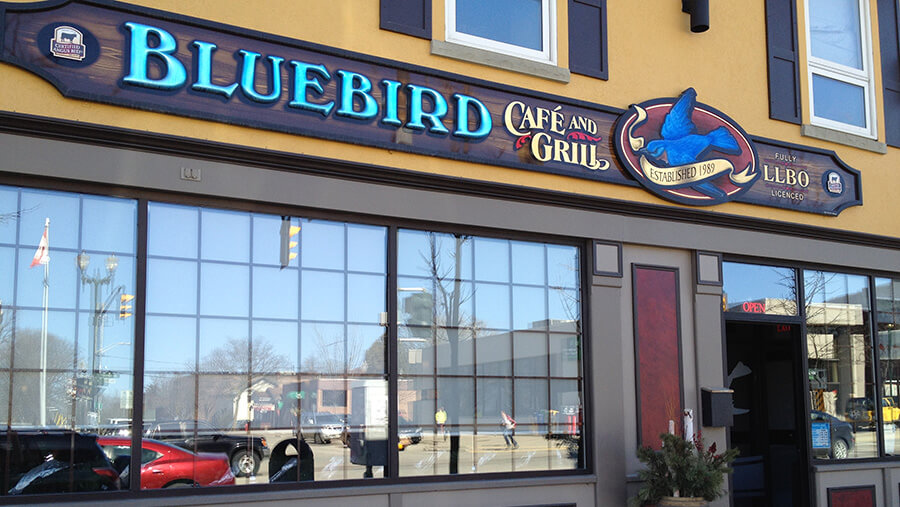 bluebird restaurant exterior sign