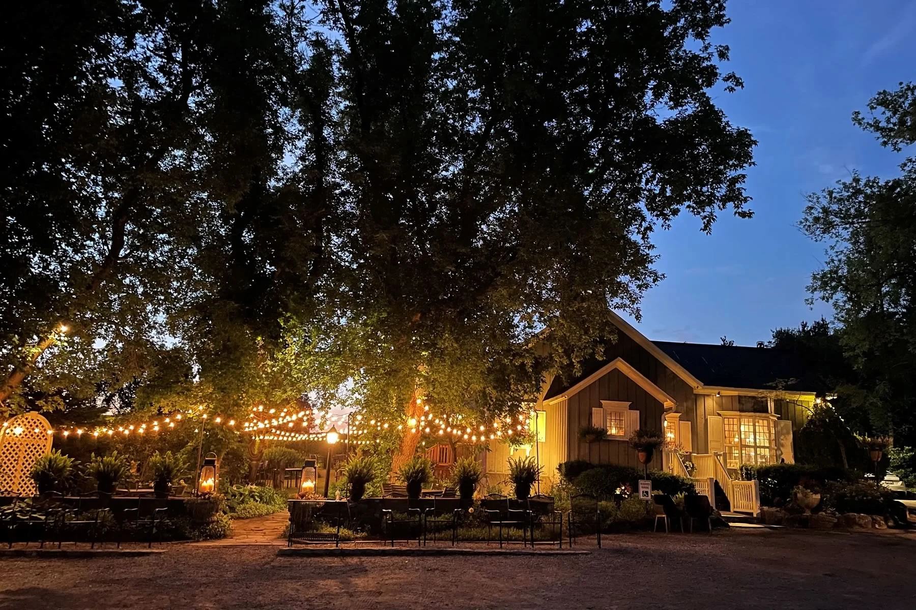 Mrs Mitchell's patio at night